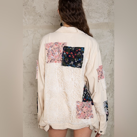 #25 New! Pol Boho Patched Oversized Denim Jacket - Picture 5 of 5